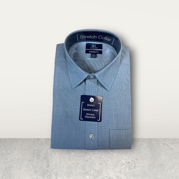 George Mens Dress Shirt Small S Classic Fit Stretch Collar Wrinkle Resist - Picture 1 of 5